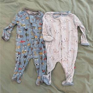 Magnetic Me 0-3 Month Footed Pajamas - Blue & Light Gray Animal Prints